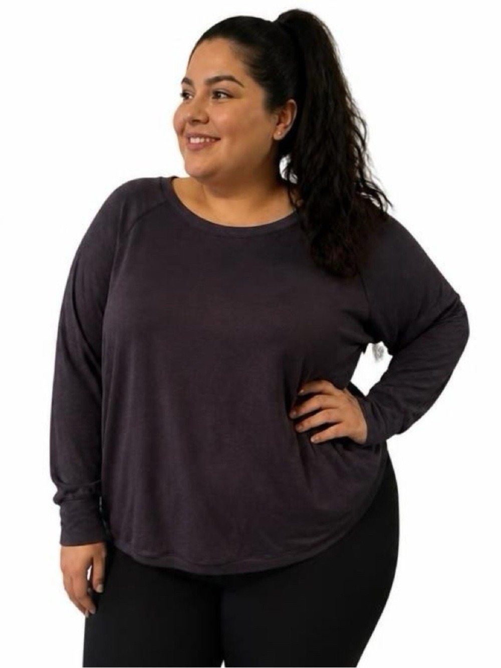 Live Love Lounge by Karen Neuburger 2X NWT Plus Long Sleeve Crewneck: Charcoal